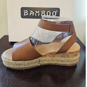 Bamboo Leading-01 Women Tan Brown Espadrille Platform Wedge Sandals Size 6.5 NEW